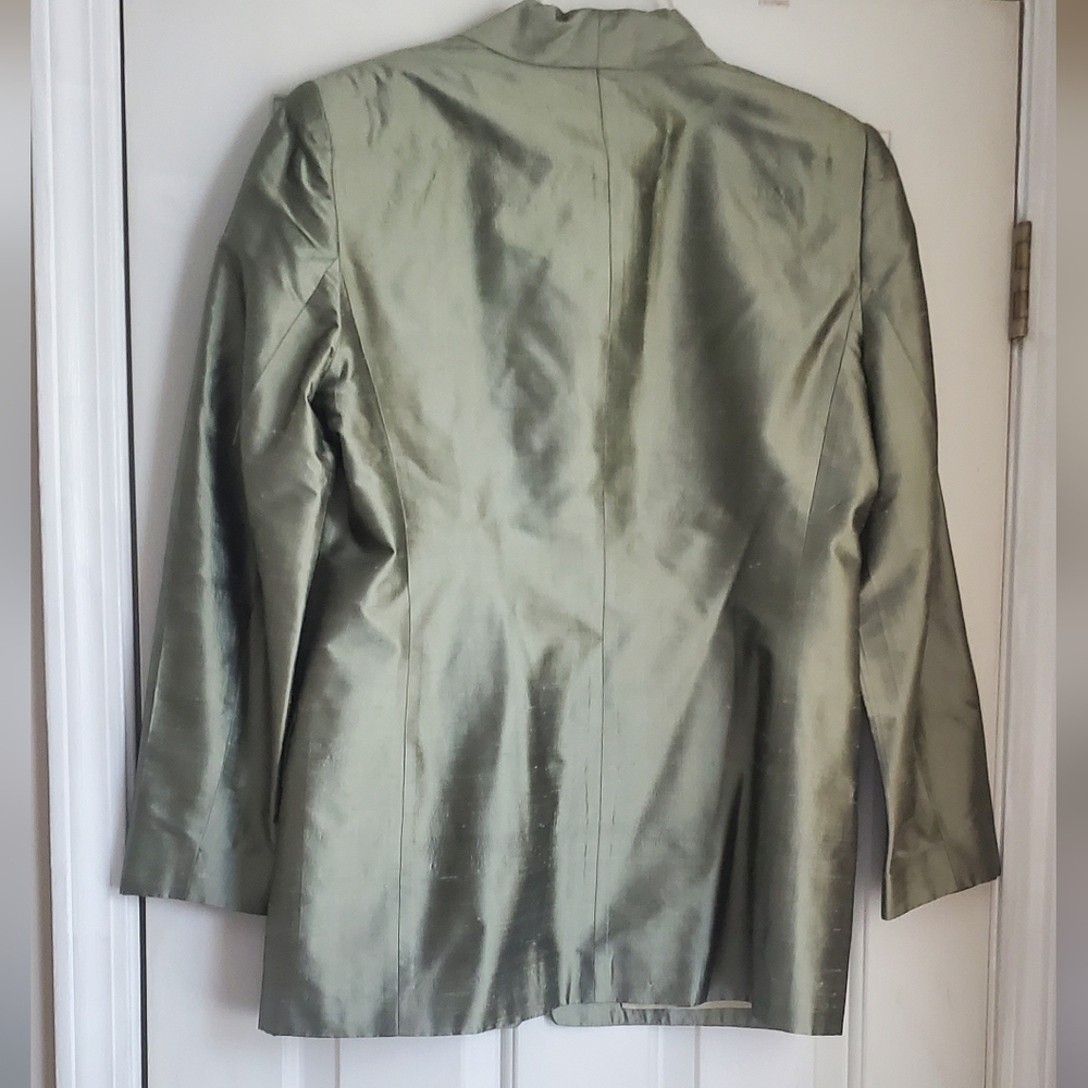 Vintage RENLYN NY 100% Silk Sage Green Oversized Blazer Jacket Size 12 - Picture 8 of 8